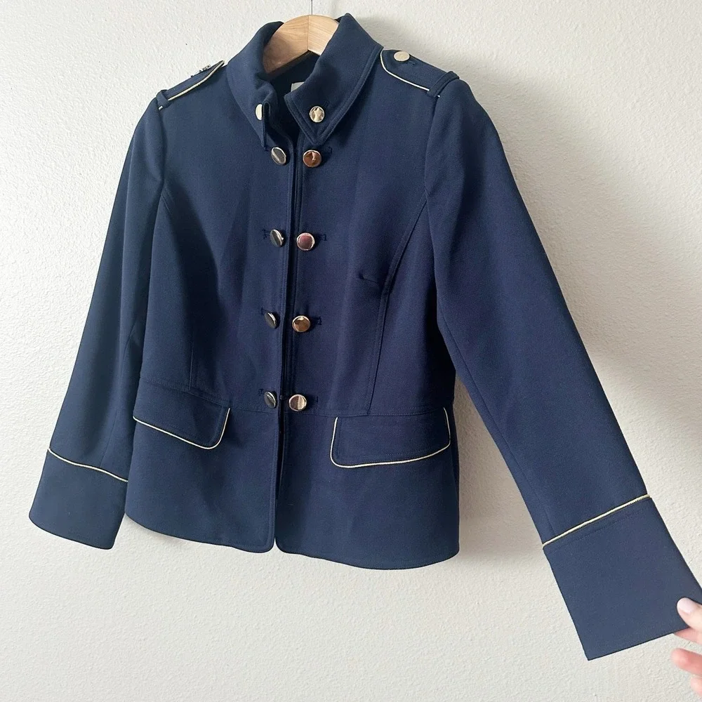 Chico's Size 1 Navy Military Gold Button Blazer Jacket Size Medium Size 8